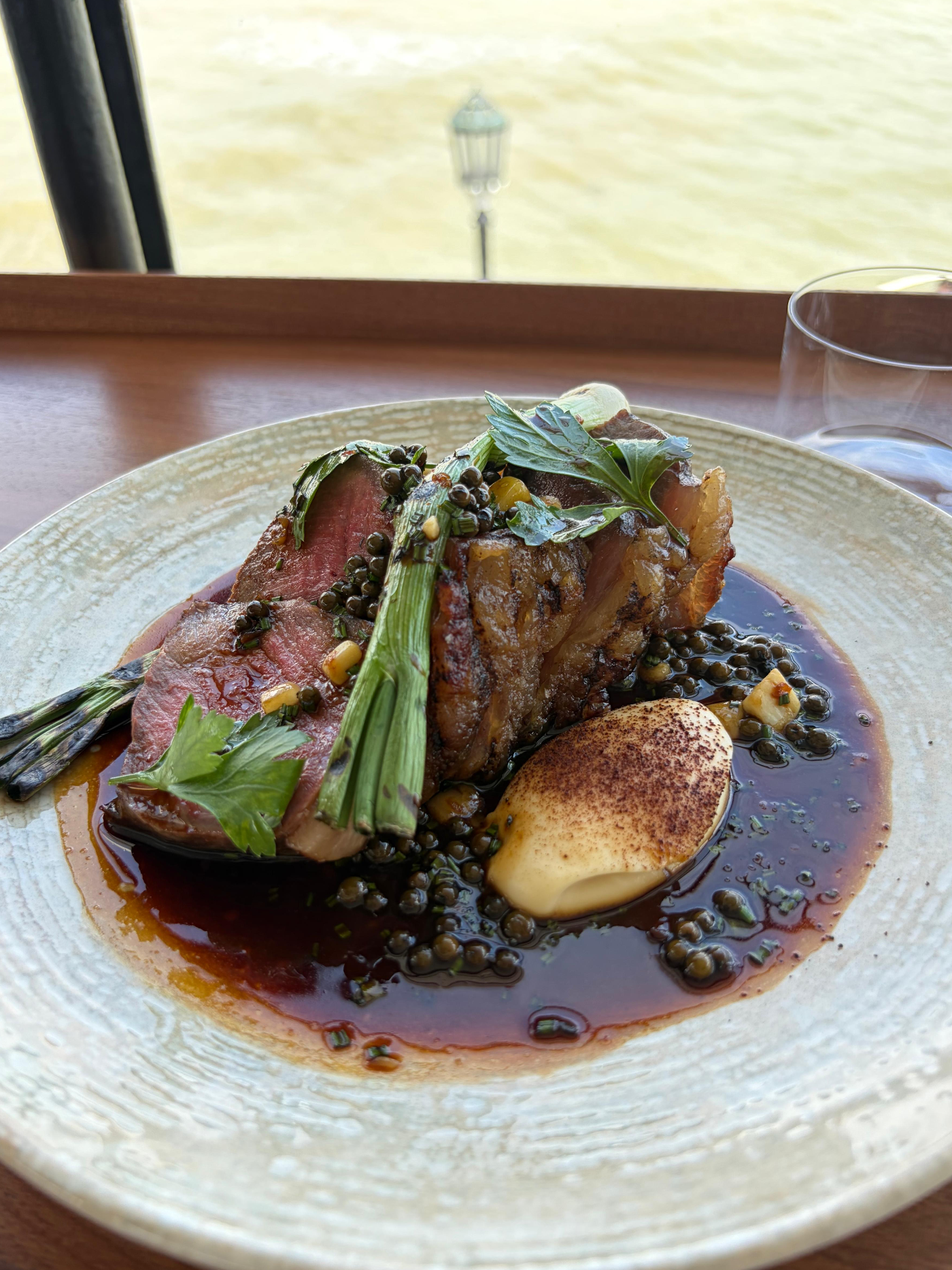 Trenchmore wagyu sirloin, bone marrow peppercorn sauce, parsley root